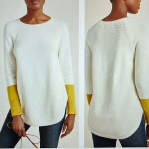 Anthropologie Rebekah Tunic Sweater Round Hem Cream w/ Mustard Sleeves Size LP